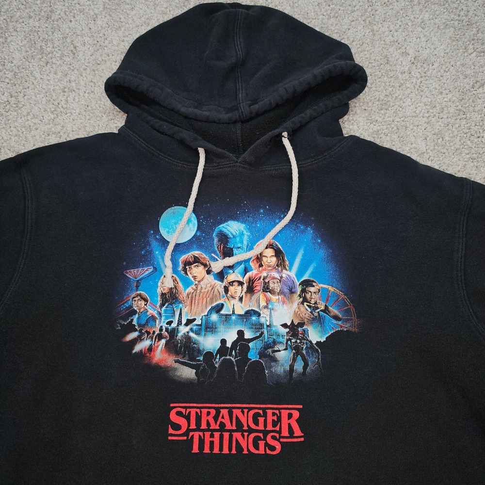 Netflix Stranger‎ Things Graphic Hoodie Black Fleece Pullover Womens M *Read*